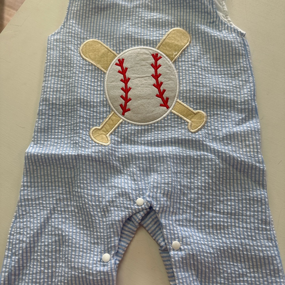 Striped Baby Romper with Baseball Design
